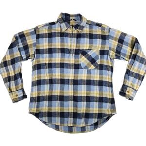 45R 45rpm India Line Plaid Flannel Shirt Size 6 Medium Mens 100% Cotton Japan